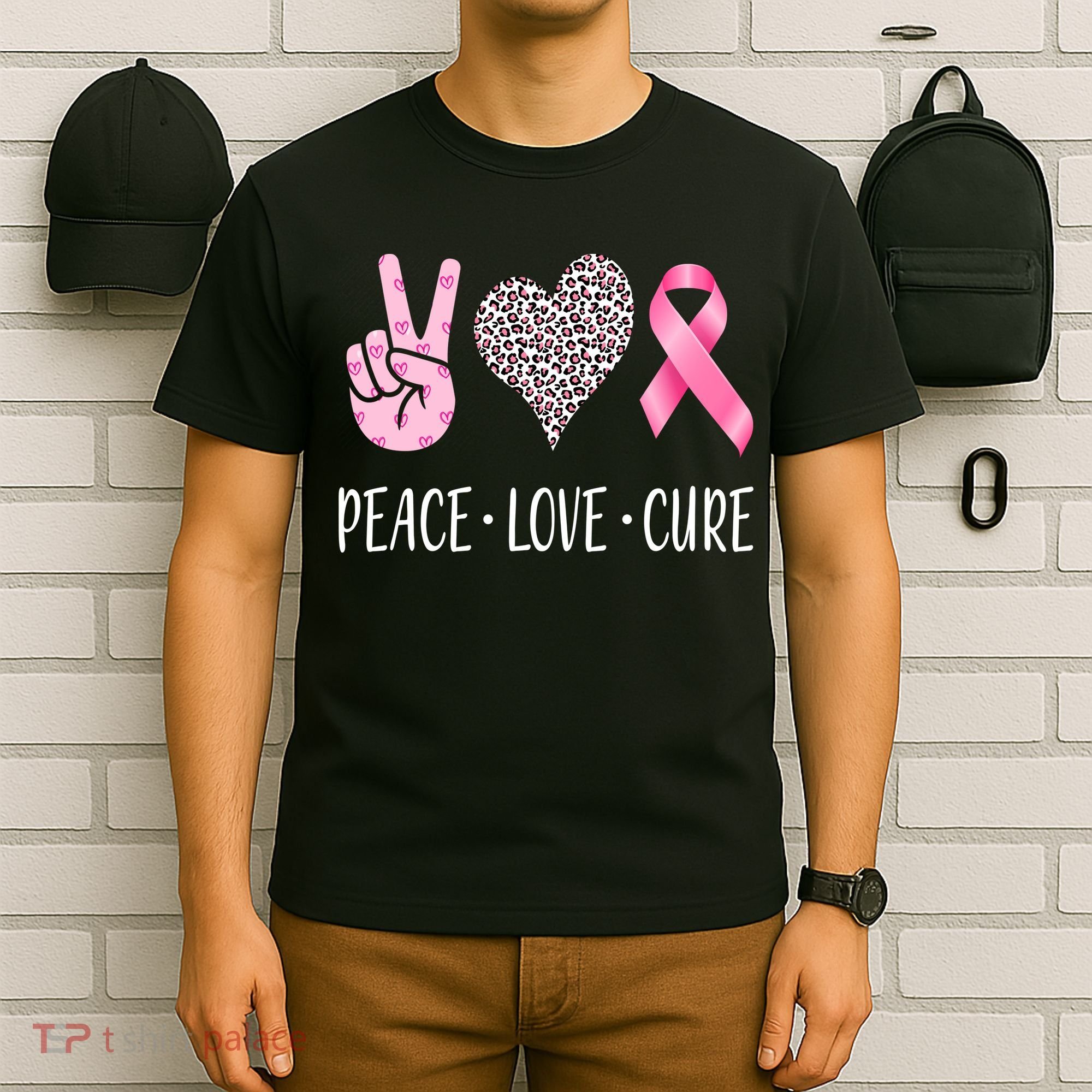 Breast Cancer Awareness Peace Love Cure T-Shirt