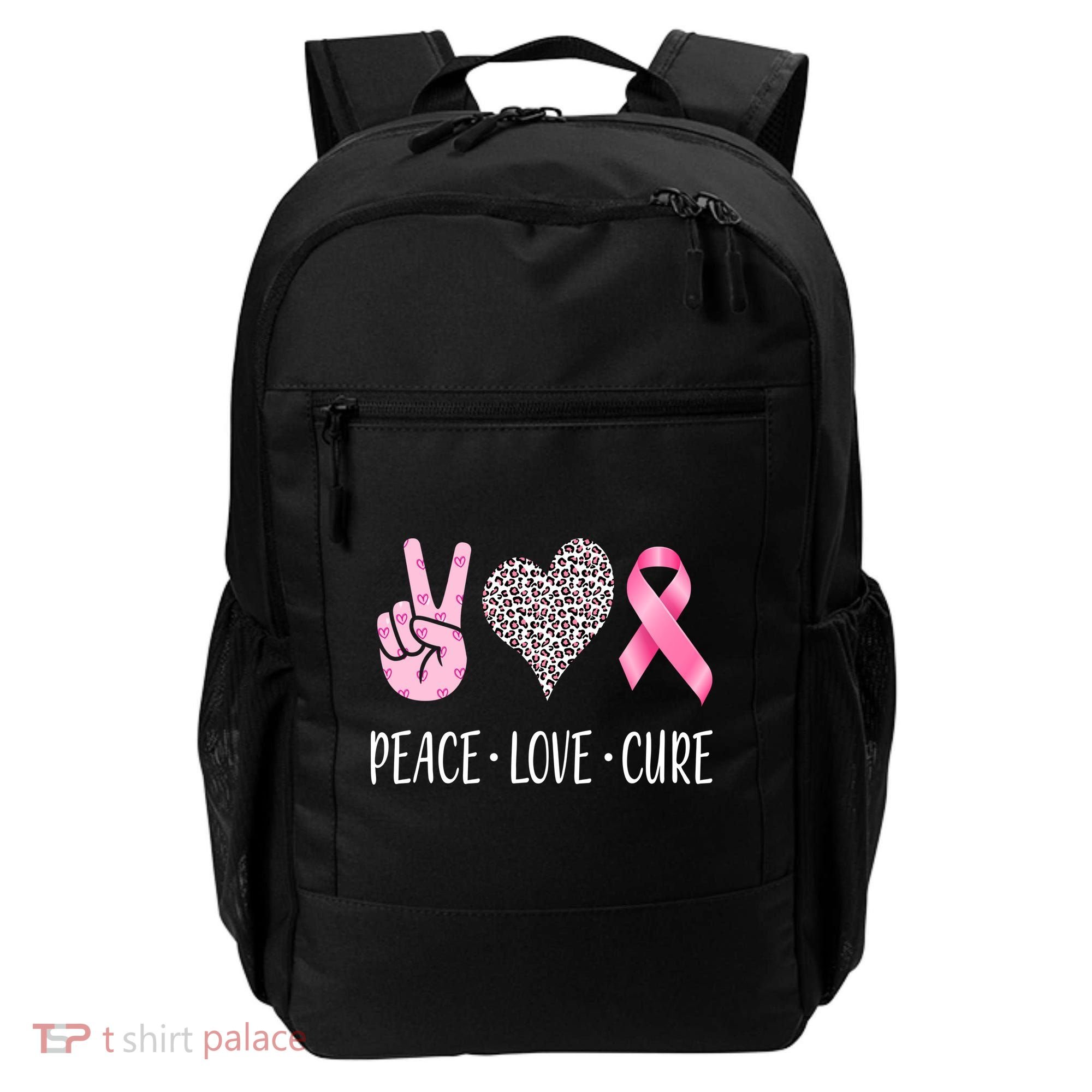 Breast Cancer Awareness Peace Love Cure Backpack