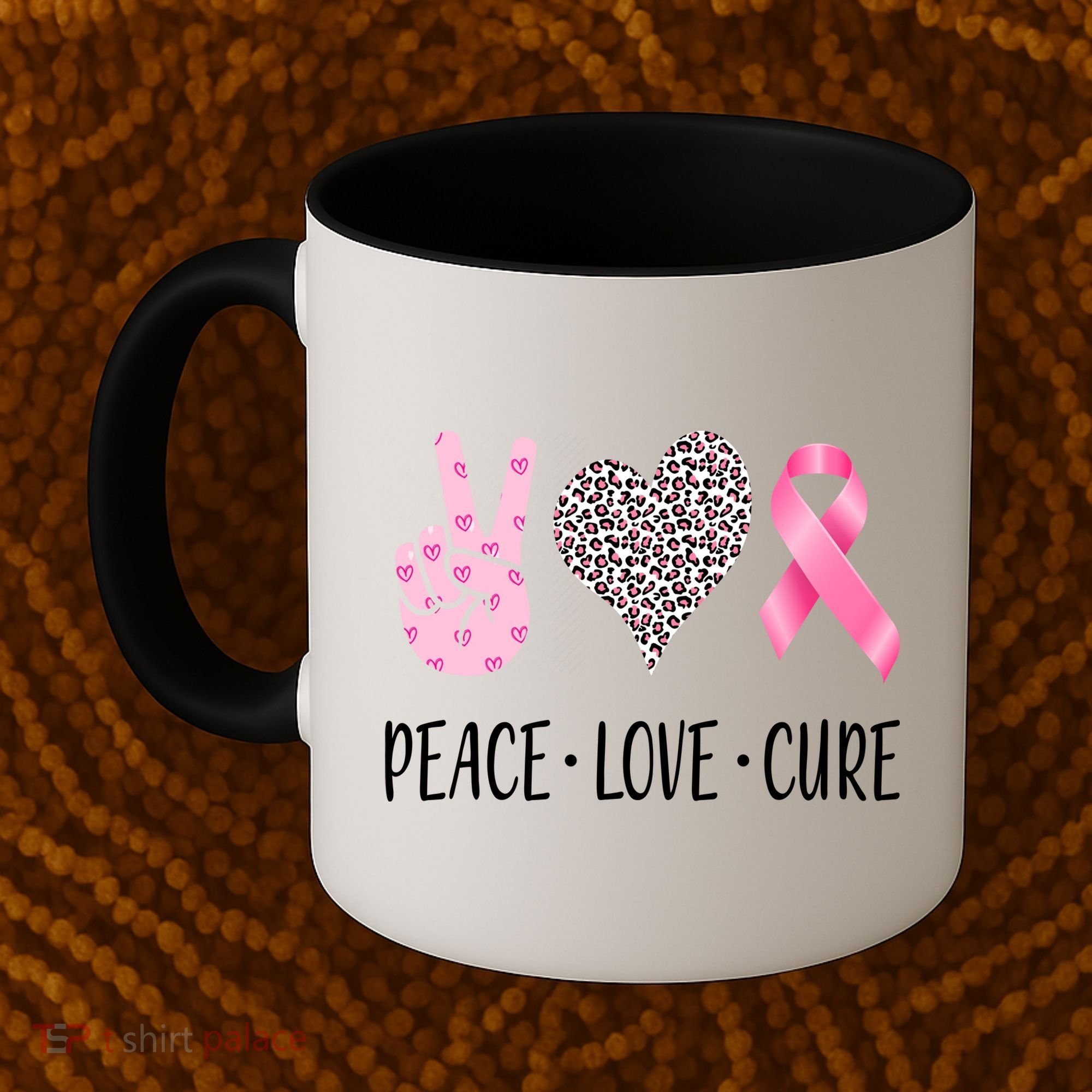 Breast Cancer Awareness Peace Love Cure Coffee Mug