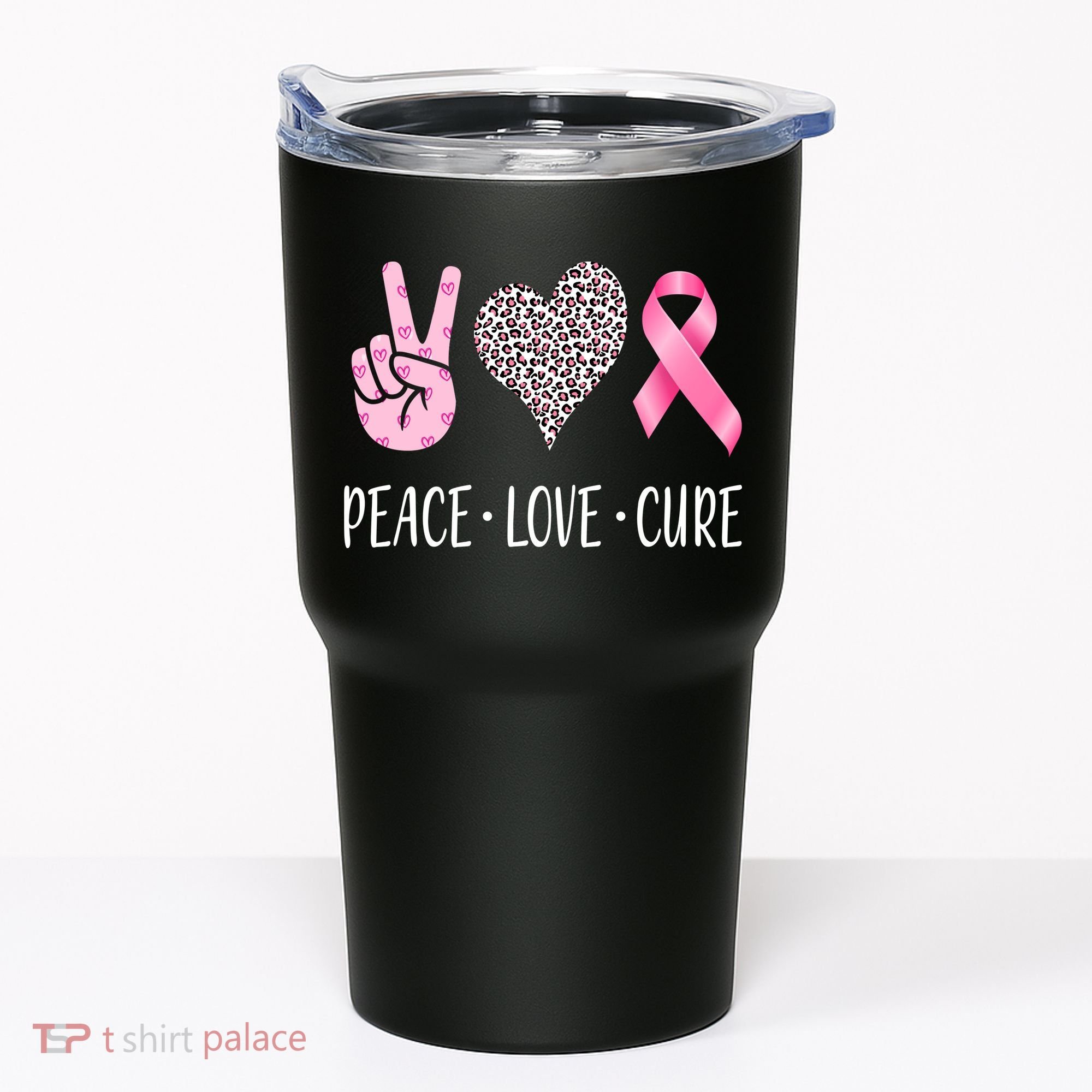 Breast Cancer Awareness Peace Love Cure Tumbler