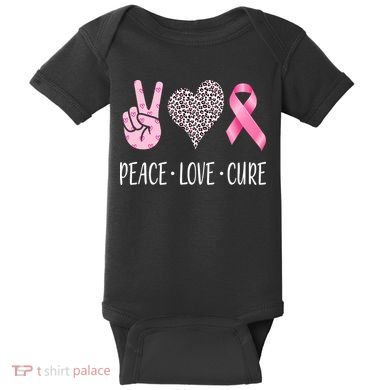 Breast Cancer Awareness Peace Love Cure Baby Bodysuit