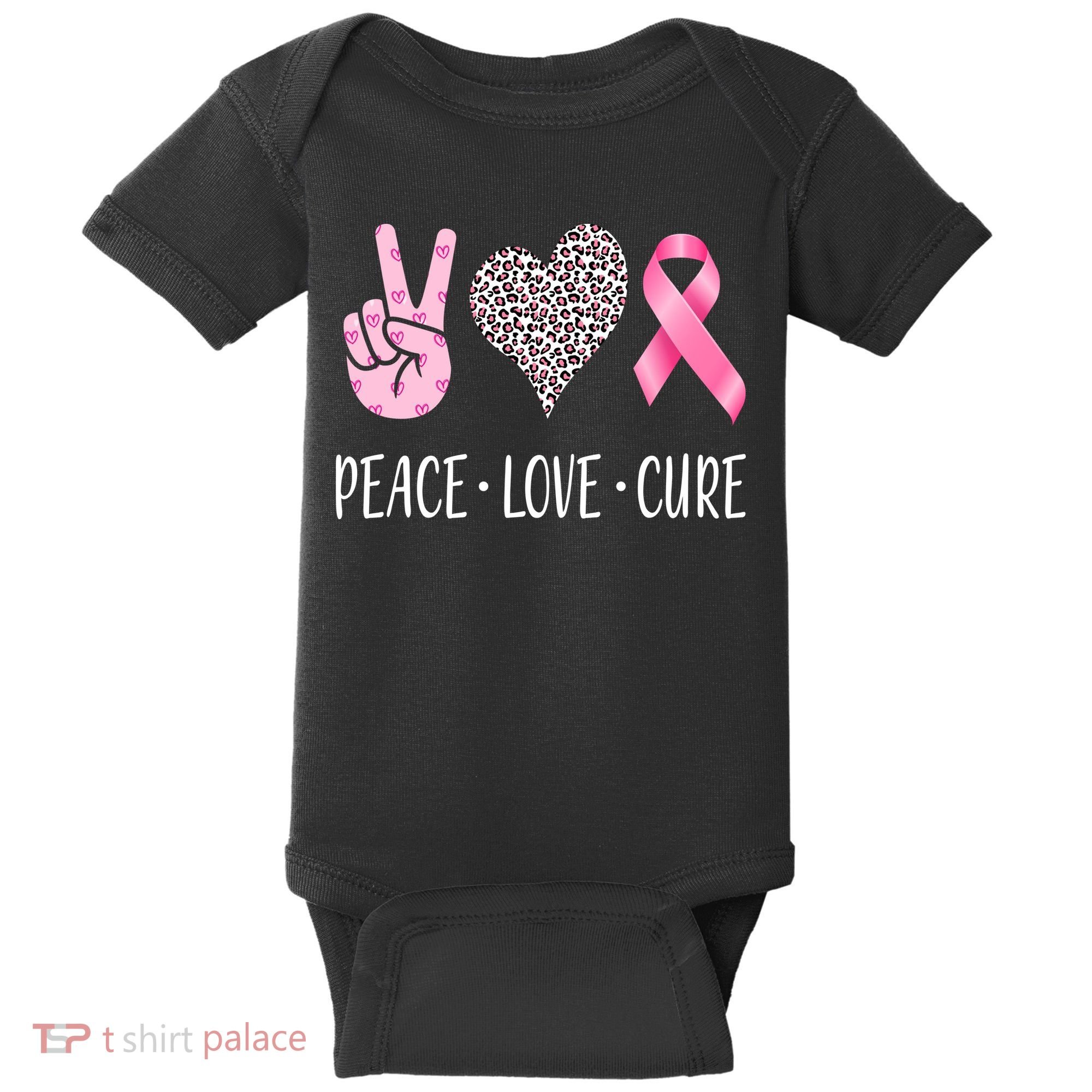 Breast Cancer Awareness Peace Love Cure Baby Bodysuit