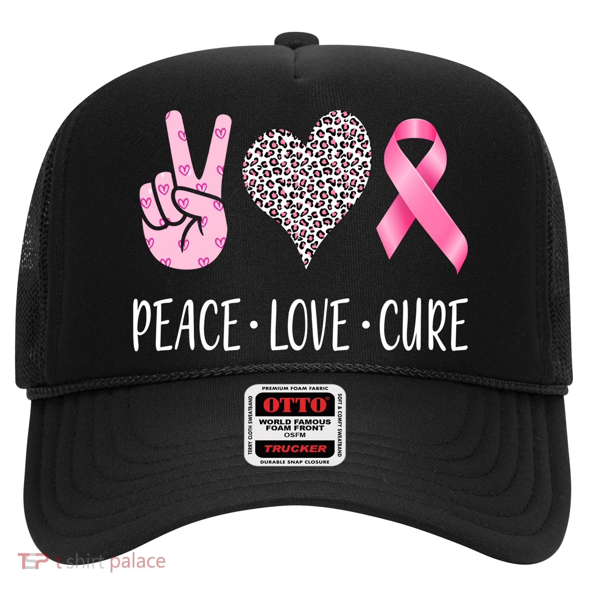 Breast Cancer Awareness Peace Love Cure Hat