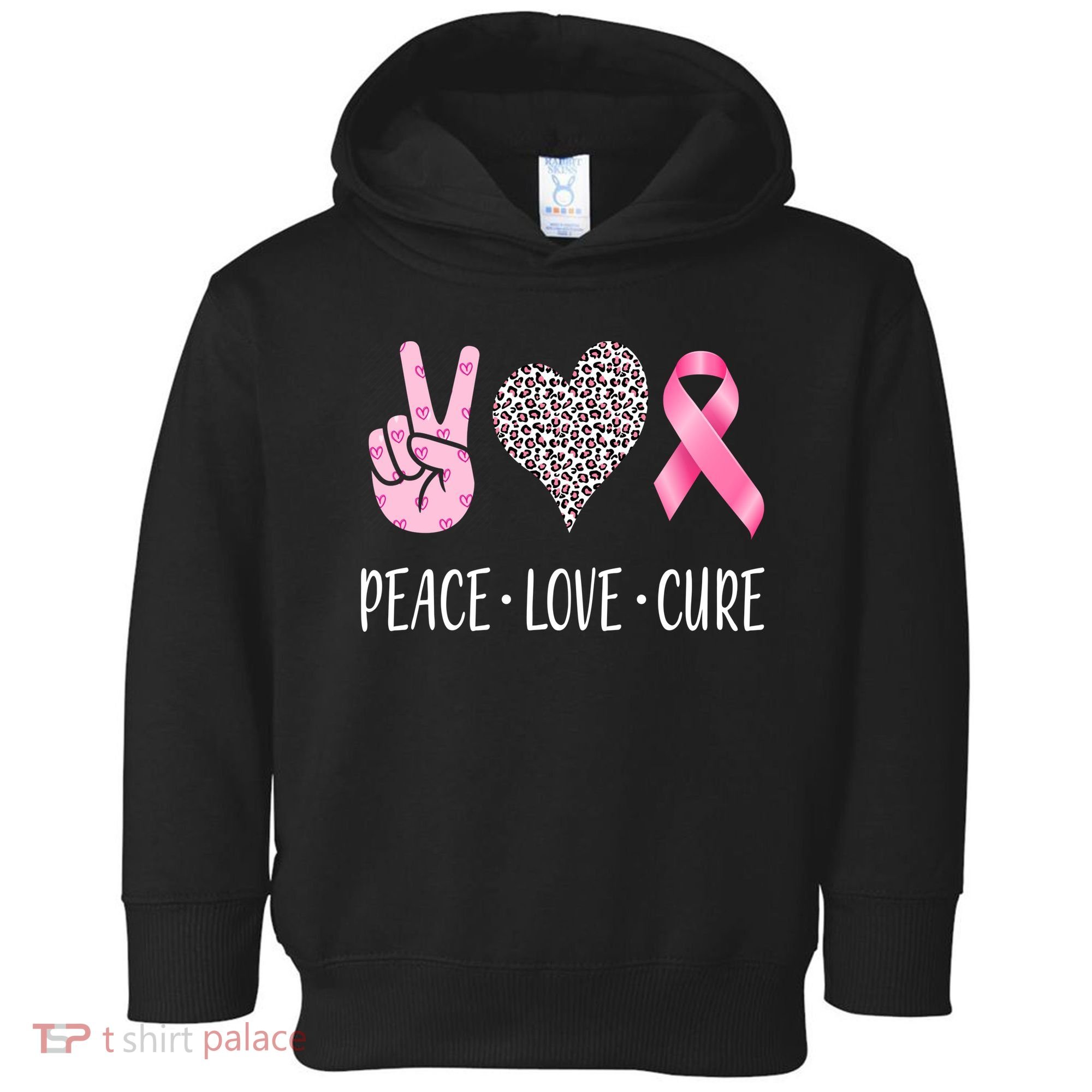 Breast Cancer Awareness Peace Love Cure Toddler Hoodie