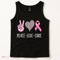 Breast Cancer Awareness Peace Love Cure Tank Top thumb 2