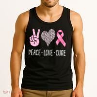 Breast Cancer Awareness Peace Love Cure Tank Top thumb 3