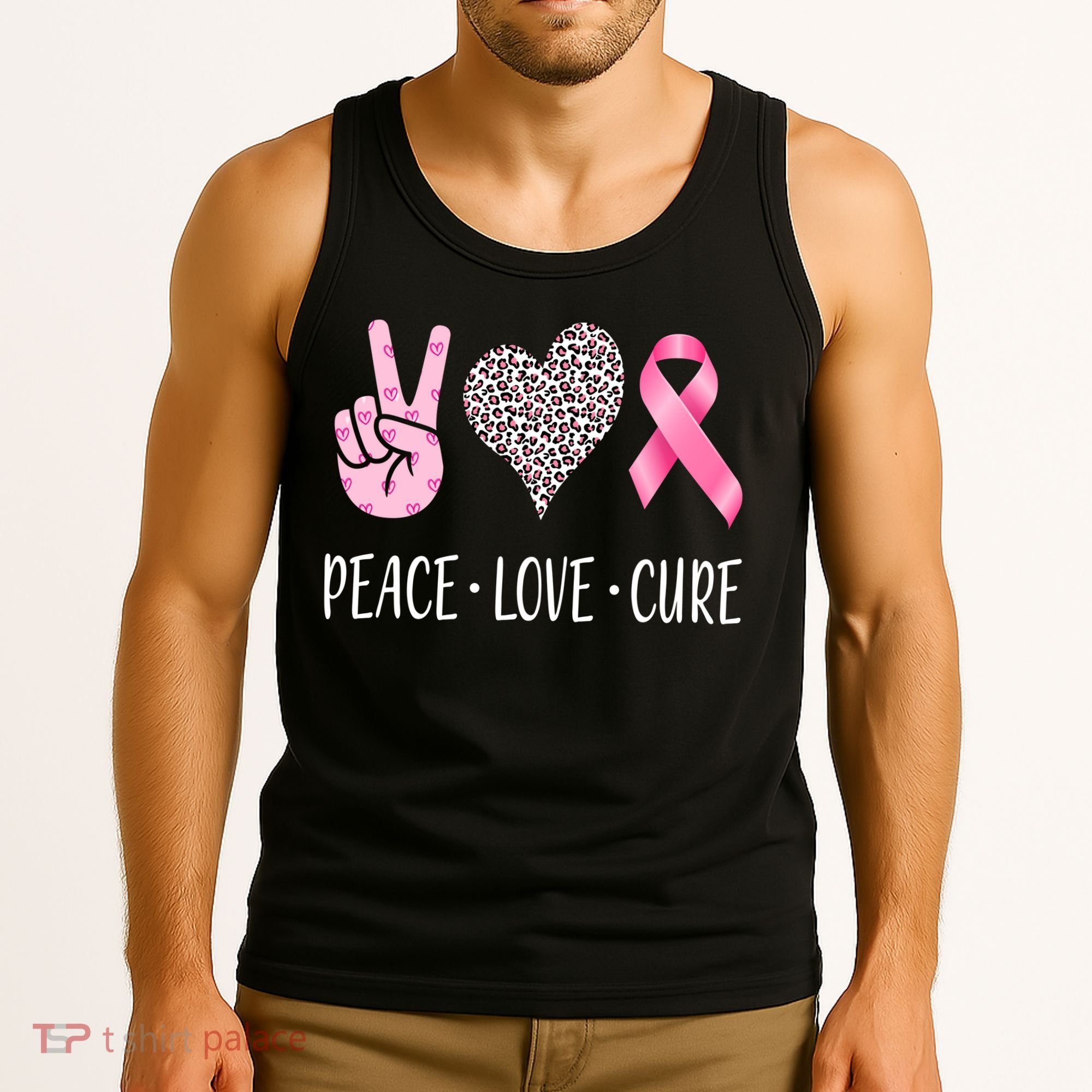 Breast Cancer Awareness Peace Love Cure Tank Top