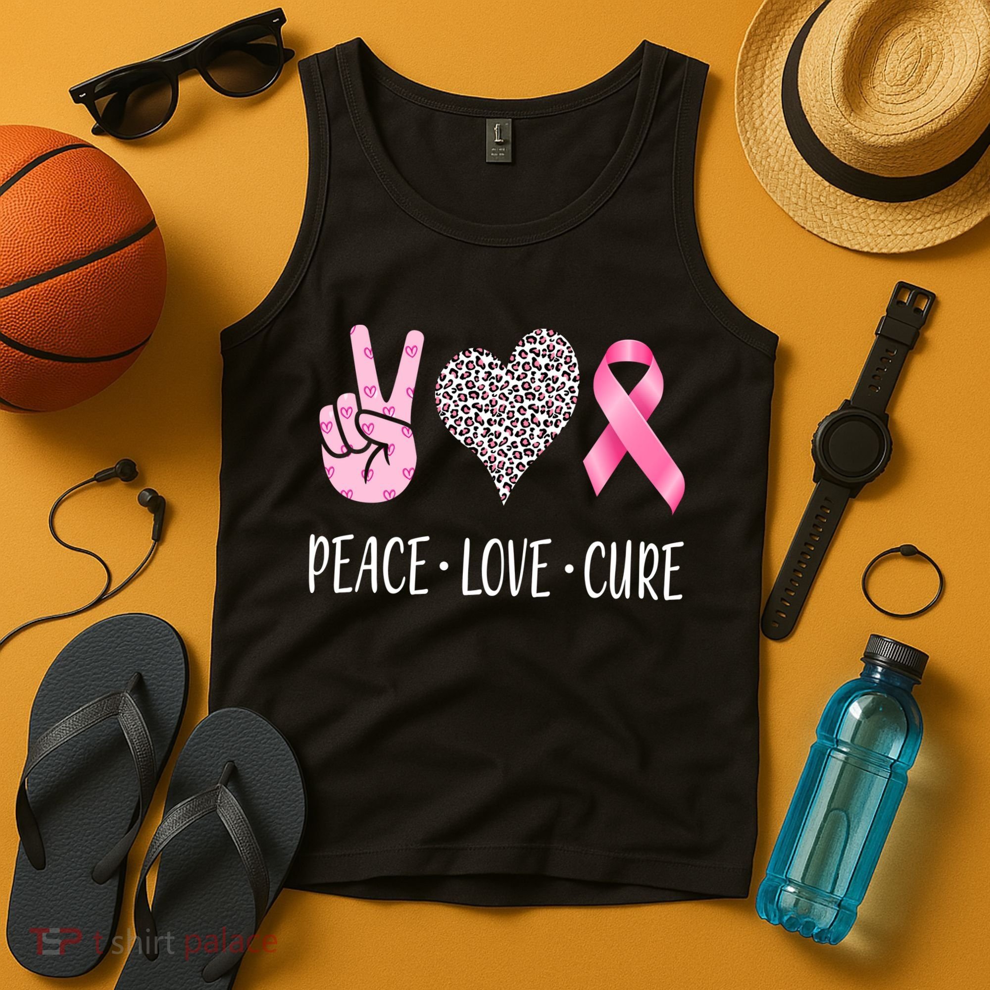 Breast Cancer Awareness Peace Love Cure Tank Top