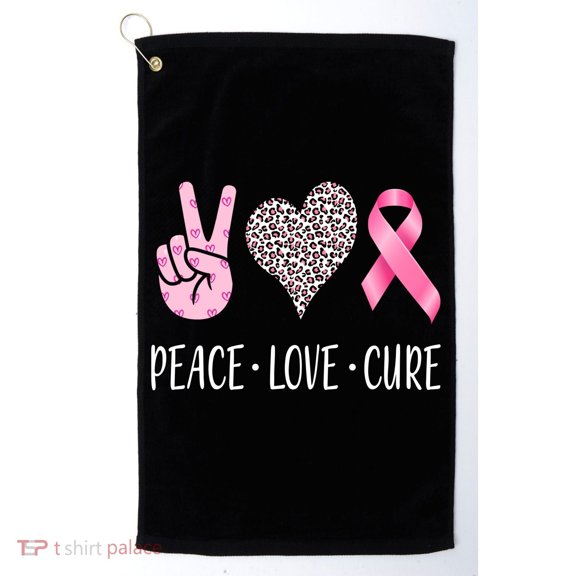 Breast Cancer Awareness Peace Love Cure Golf Towel