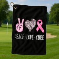 Breast Cancer Awareness Peace Love Cure Golf Towel thumb 1