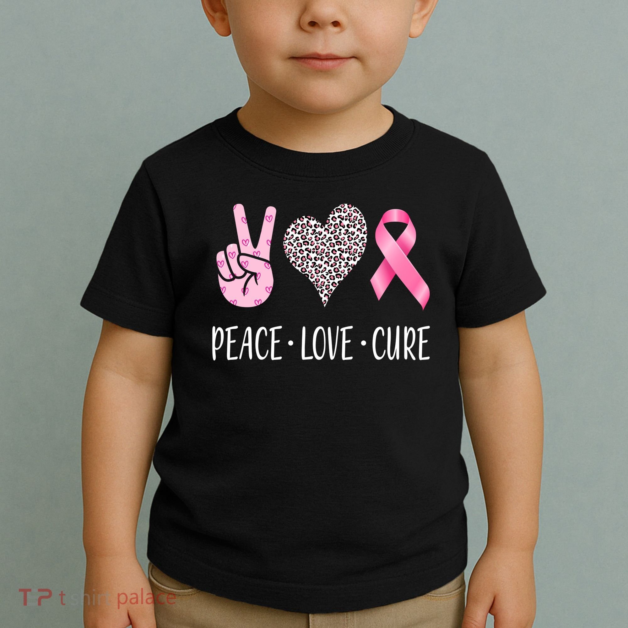 Breast Cancer Awareness Peace Love Cure Toddler T-Shirt