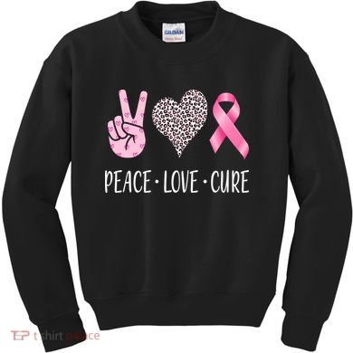 Breast Cancer Awareness Peace Love Cure Kids Sweatshirt