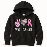 Breast Cancer Awareness Peace Love Cure Kids Hoodie thumb 0