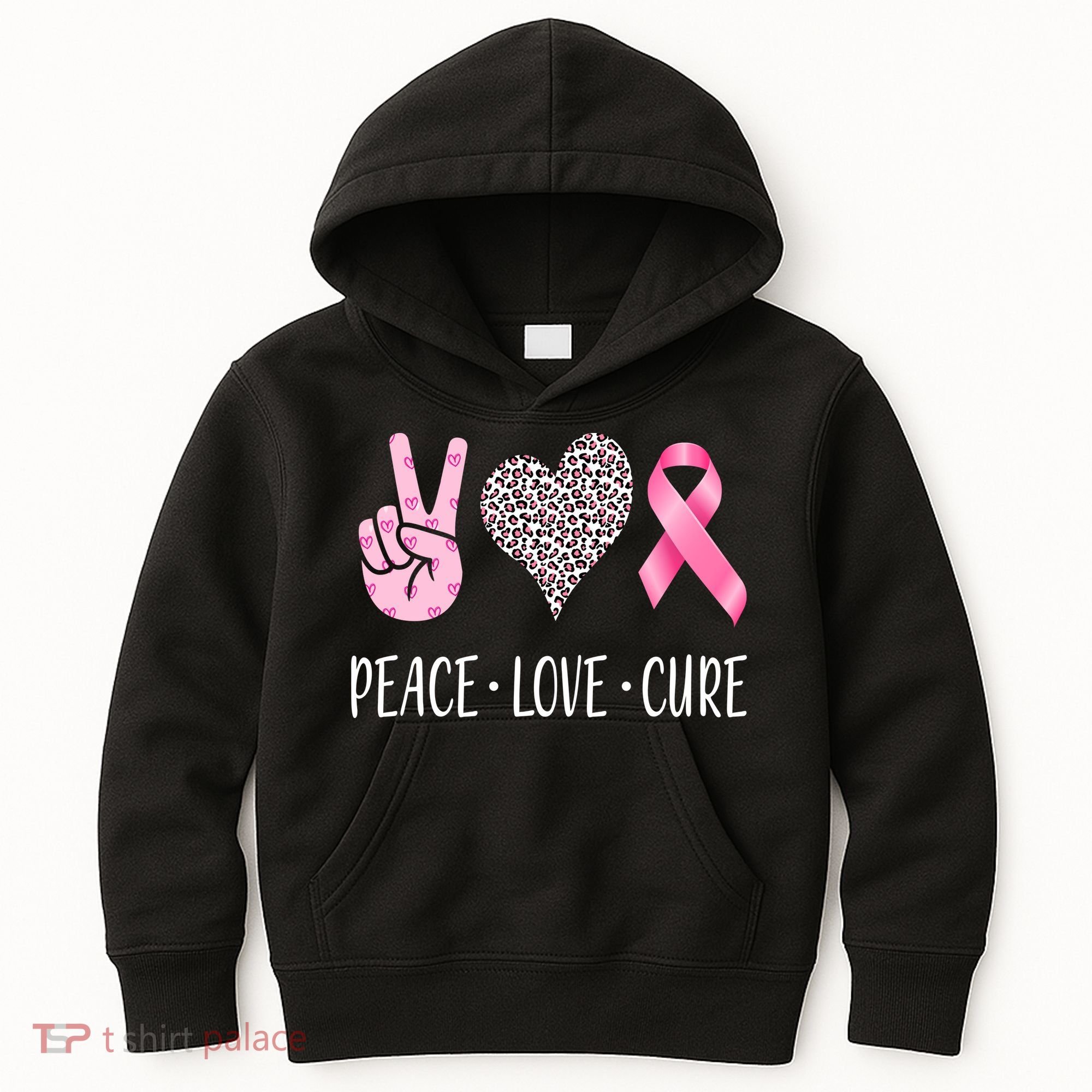 Breast Cancer Awareness Peace Love Cure Kids Hoodie