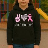 Breast Cancer Awareness Peace Love Cure Kids Hoodie thumb 3