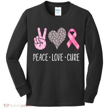 Breast Cancer Awareness Peace Love Cure Kids Long Sleeve Shirt