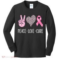 Breast Cancer Awareness Peace Love Cure Kids Long Sleeve Shirt thumb 0