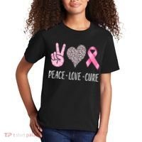 Breast Cancer Awareness Peace Love Cure Kids T-Shirt thumb 2