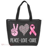 Breast Cancer Awareness Peace Love Cure Tote Bag thumb 0