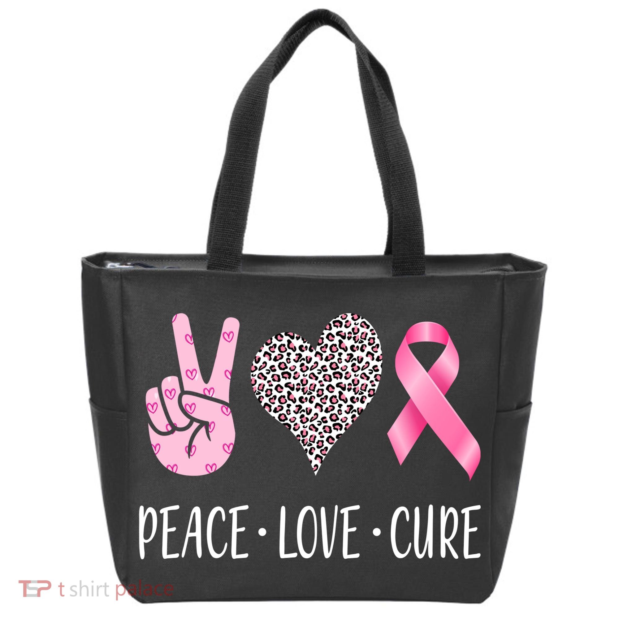 Breast Cancer Awareness Peace Love Cure Tote Bag