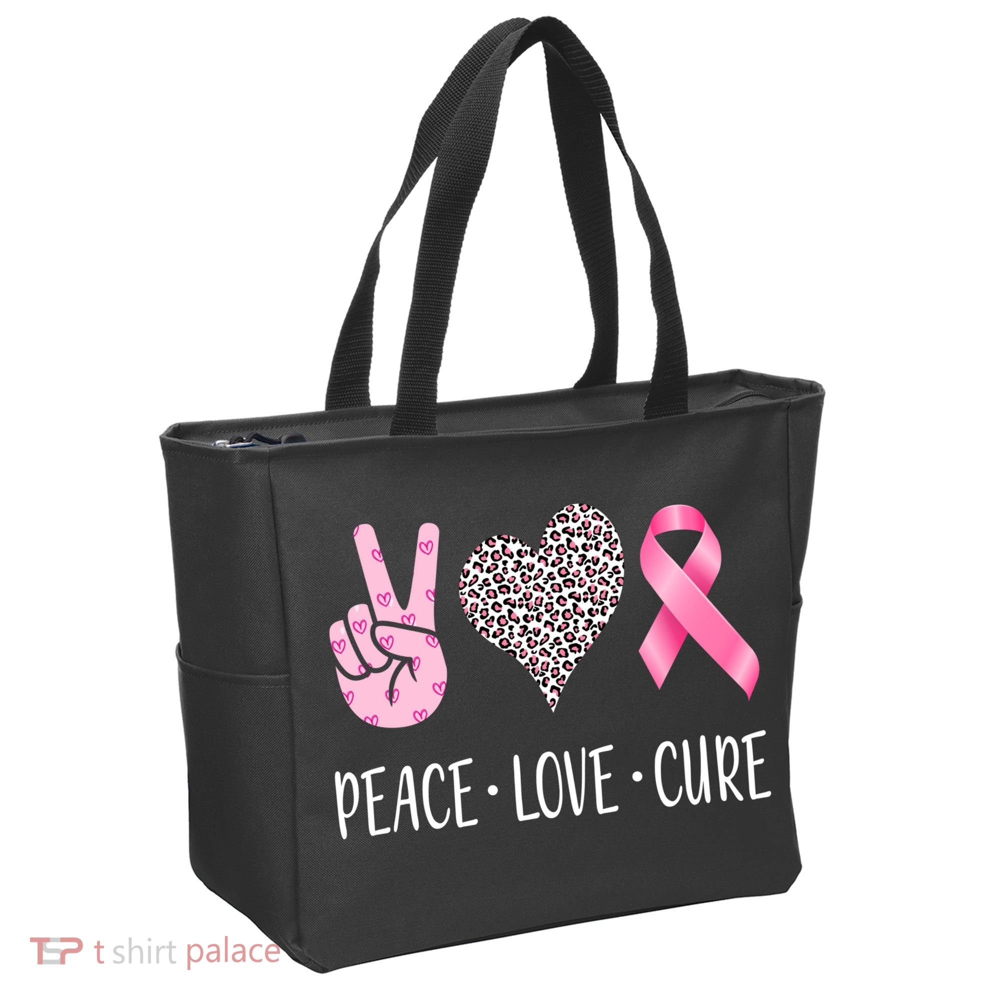 Breast Cancer Awareness Peace Love Cure Tote Bag