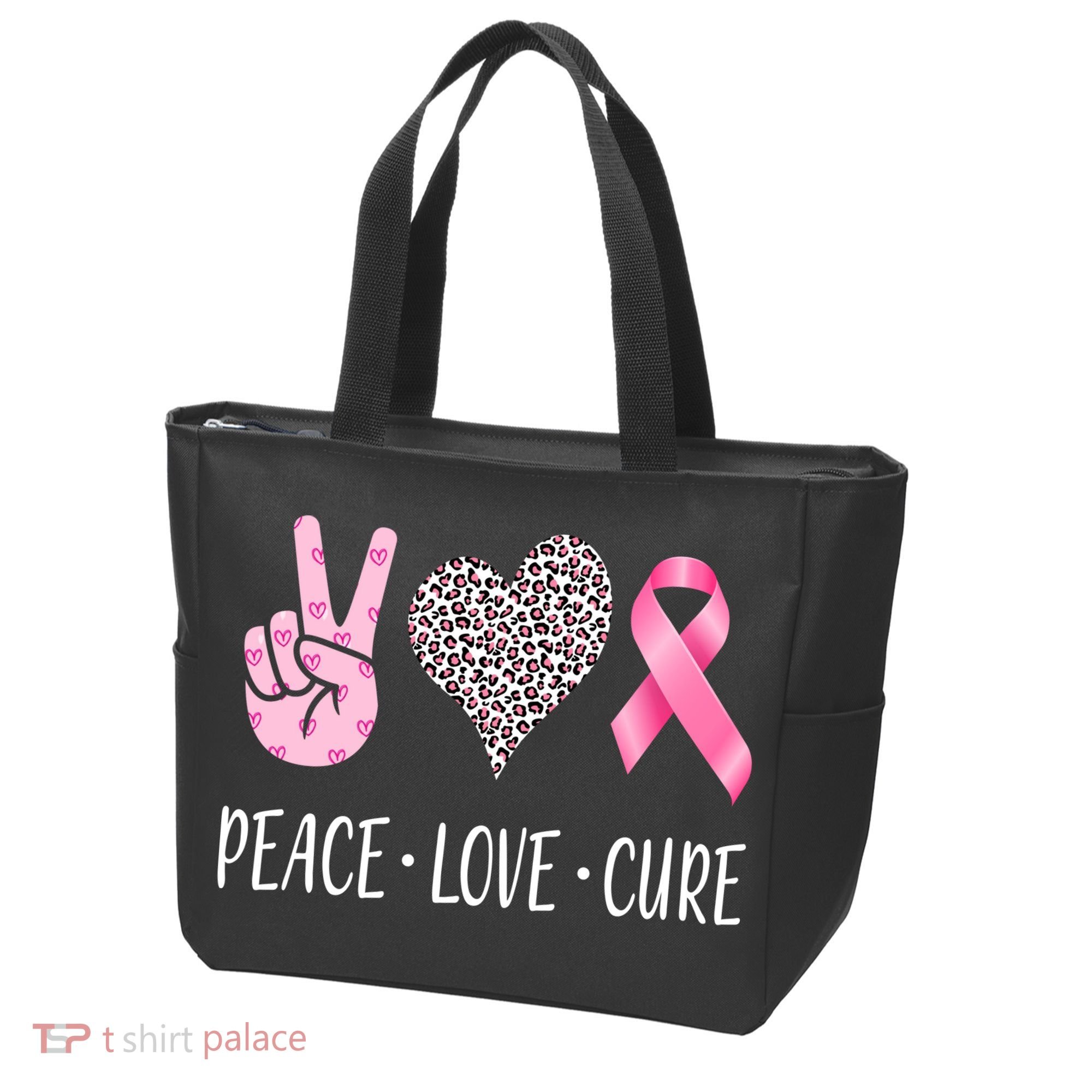 Breast Cancer Awareness Peace Love Cure Tote Bag