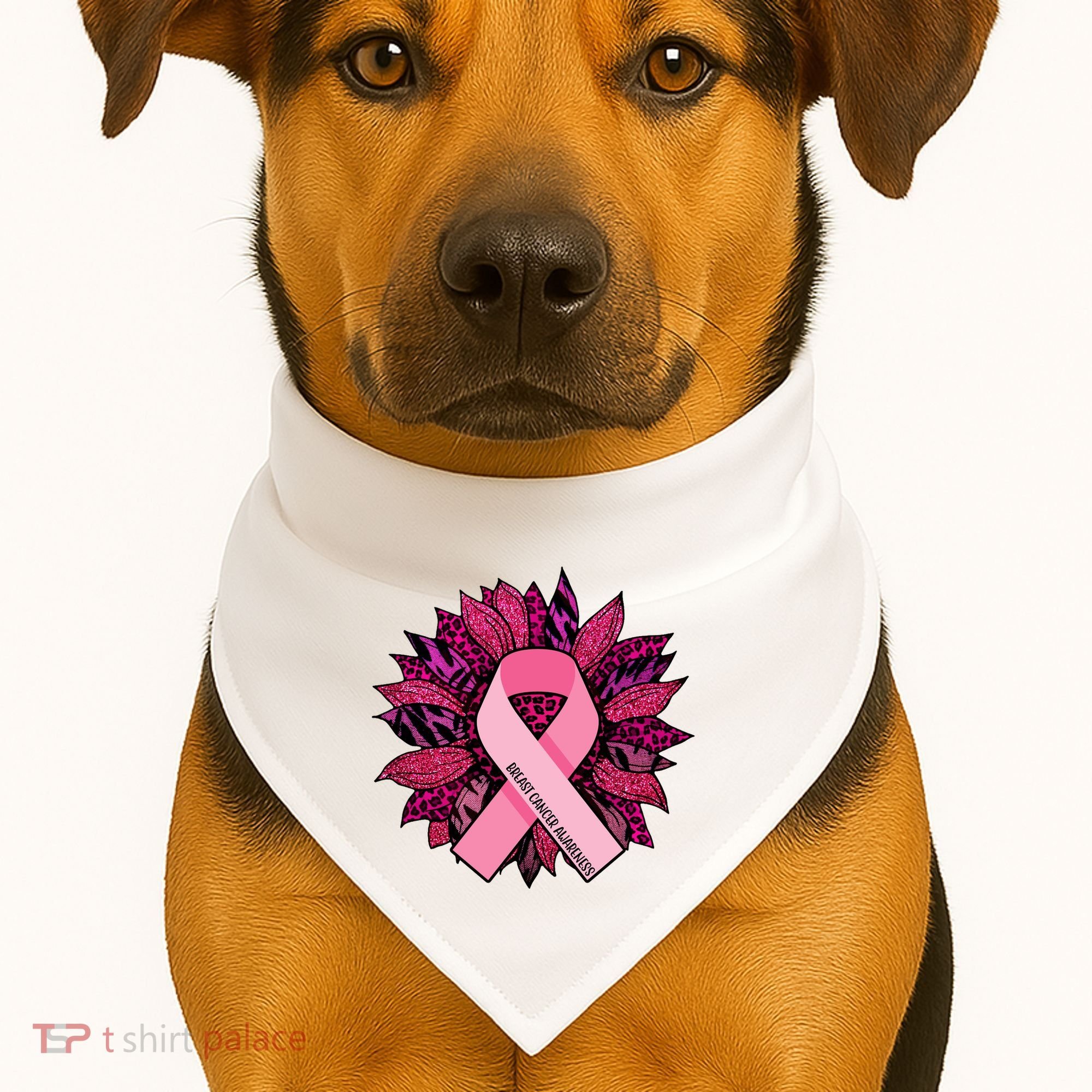 Breast Cancer Awareness Flower Ribbon USA-Made Doggie Bandana