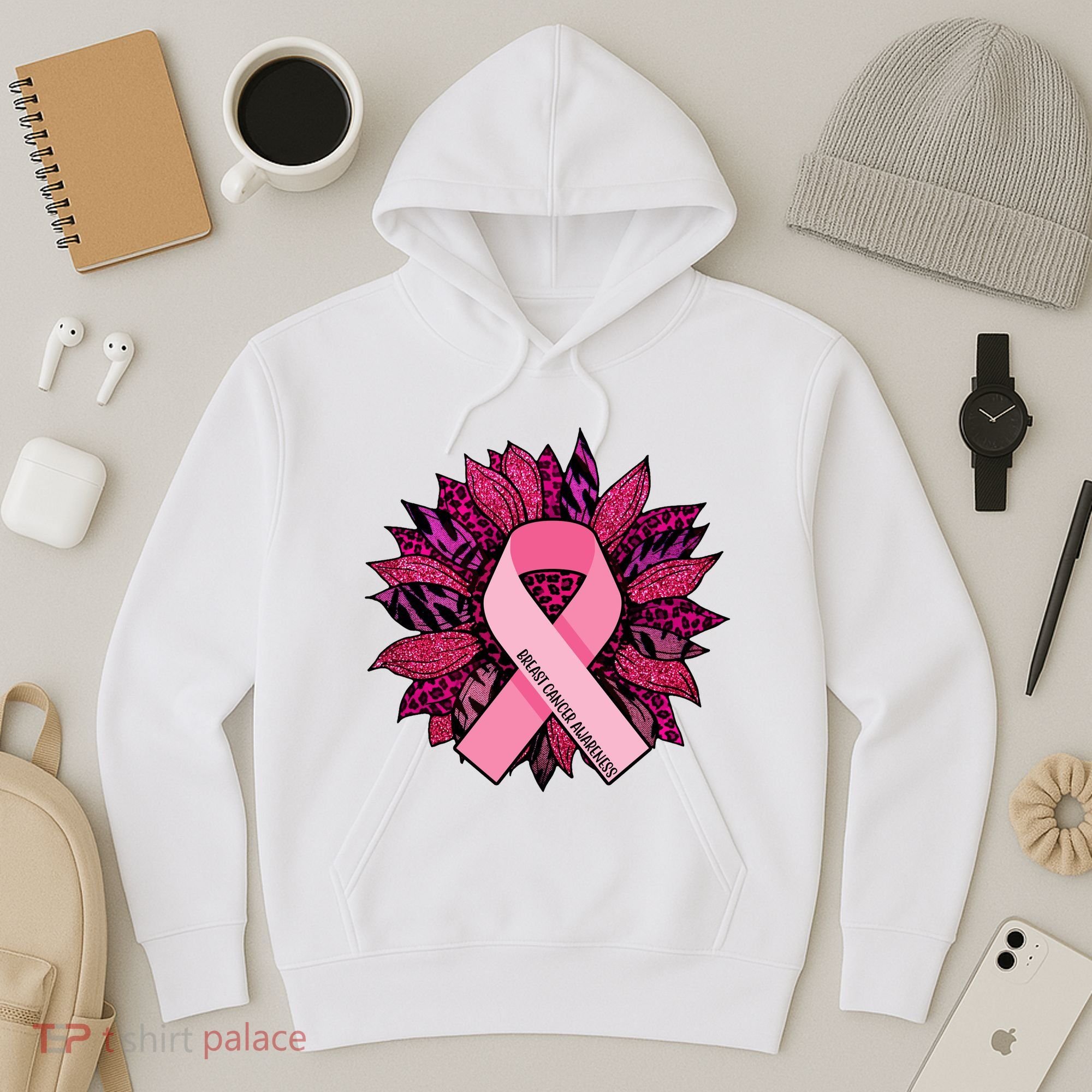 Breast Cancer Awareness Flower Ribbon Hoodie