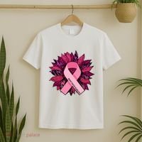 Breast Cancer Awareness Flower Ribbon T-Shirt thumb 2