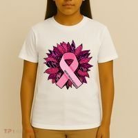 Breast Cancer Awareness Flower Ribbon T-Shirt thumb 4