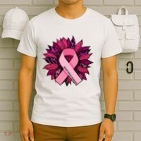 Breast Cancer Awareness Flower Ribbon T-Shirt thumb 6