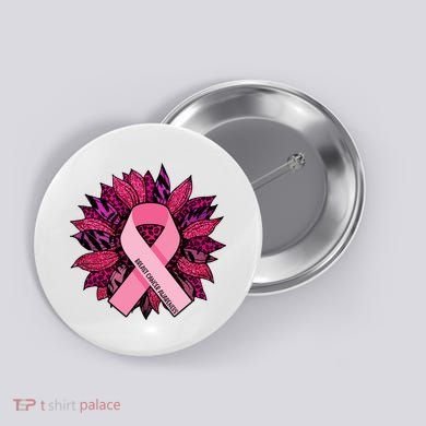 Breast Cancer Awareness Flower Ribbon Button