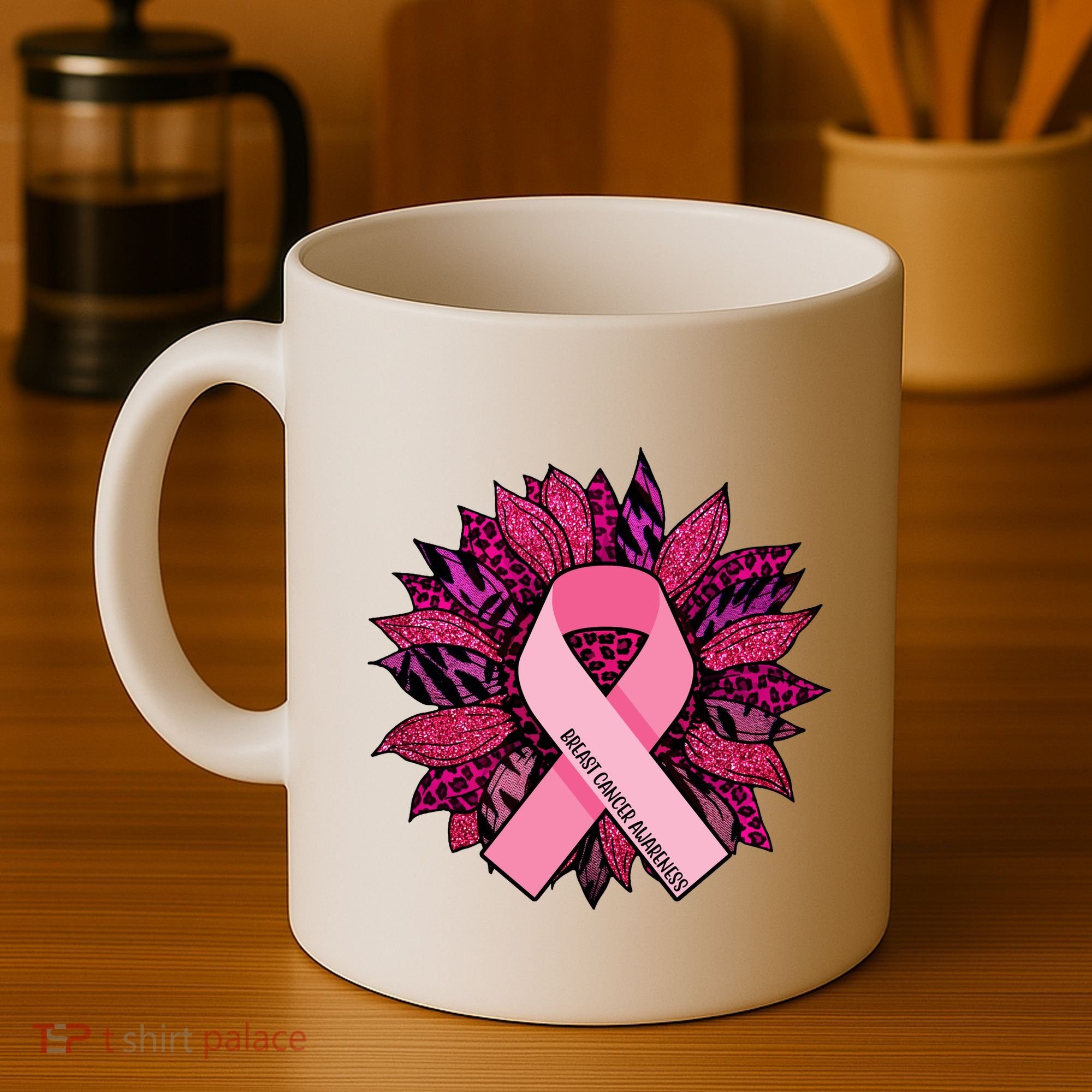 Breast Cancer Awareness Flower Ribbon Coffee Mug