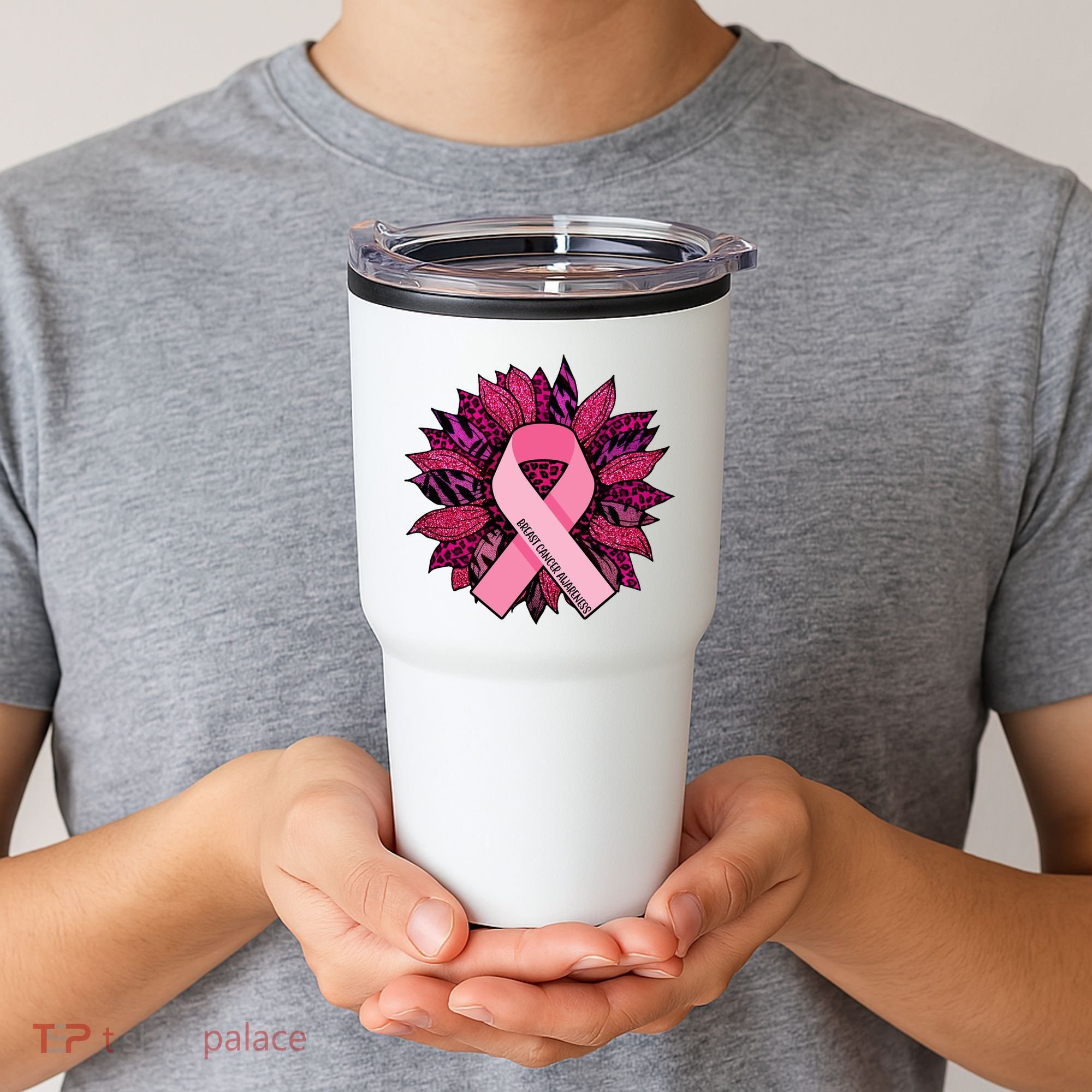 Breast Cancer Awareness Flower Ribbon Tumbler