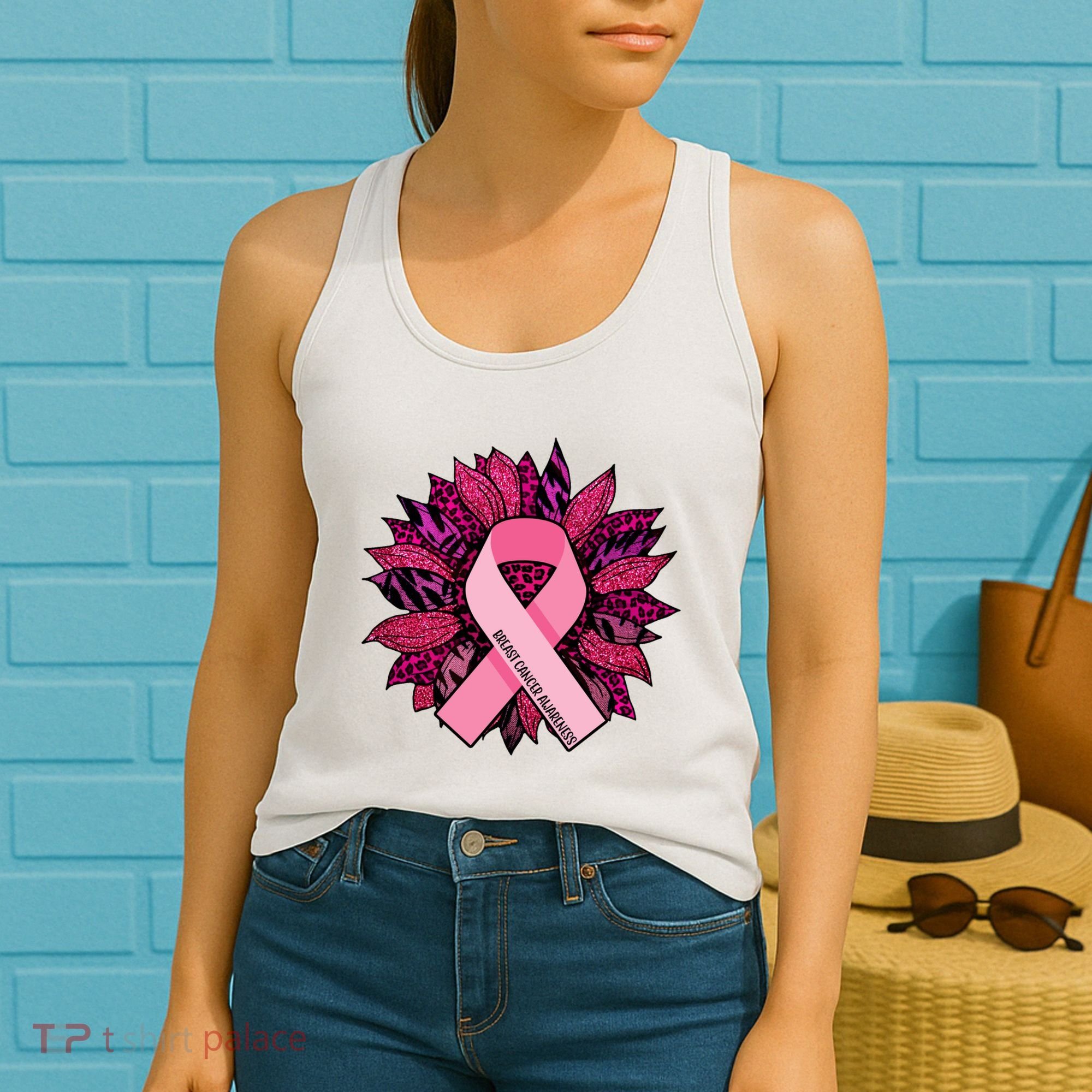 Breast Cancer Awareness Flower Ribbon Women's Tank Top