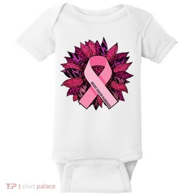 Breast Cancer Awareness Flower Ribbon Baby Bodysuit