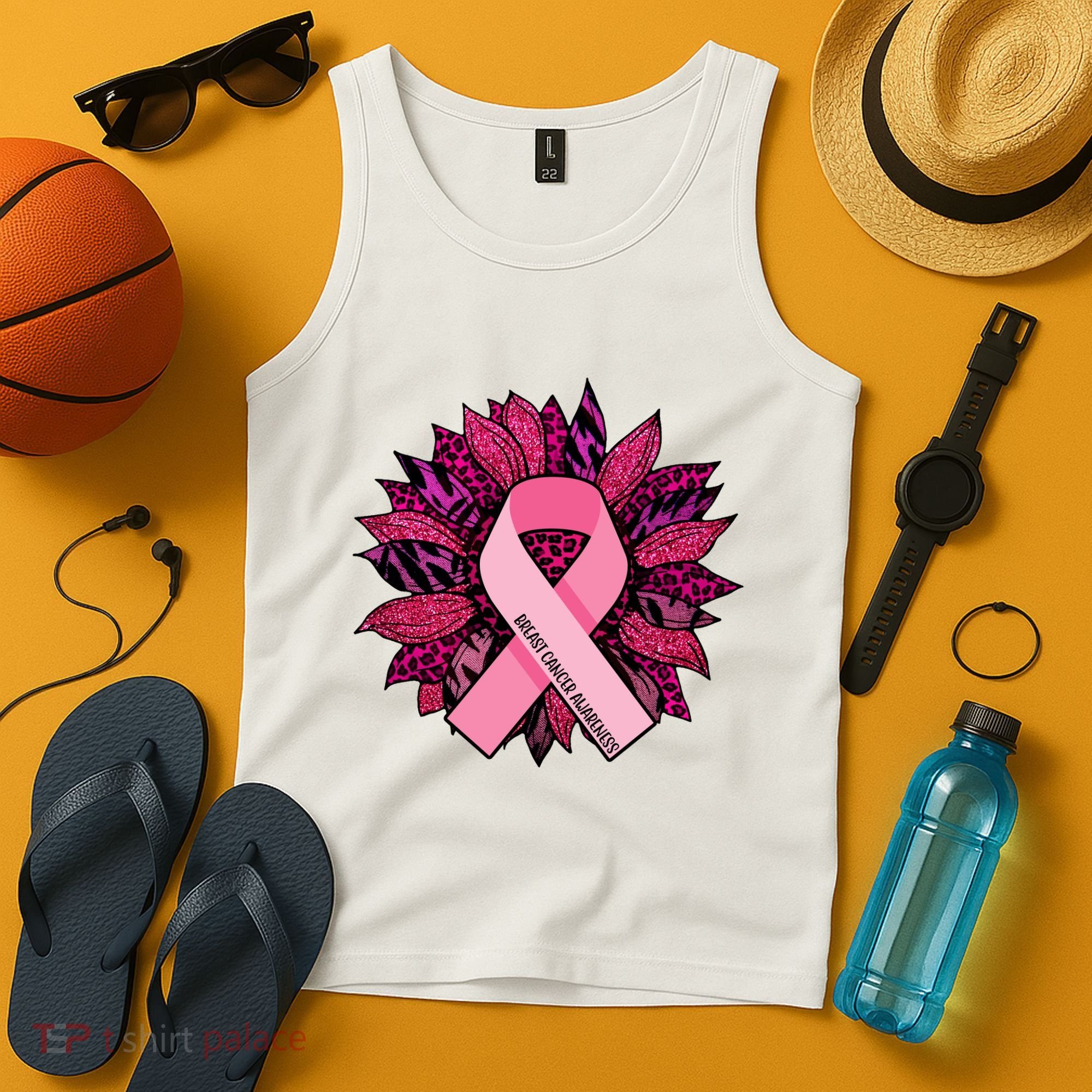 Breast Cancer Awareness Flower Ribbon Tank Top