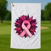 Breast Cancer Awareness Flower Ribbon Golf Towel thumb 1