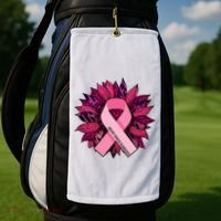 Breast Cancer Awareness Flower Ribbon Golf Towel thumb 2