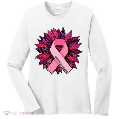 Breast Cancer Awareness Flower Ribbon Women's Long Sleeve Shirt
