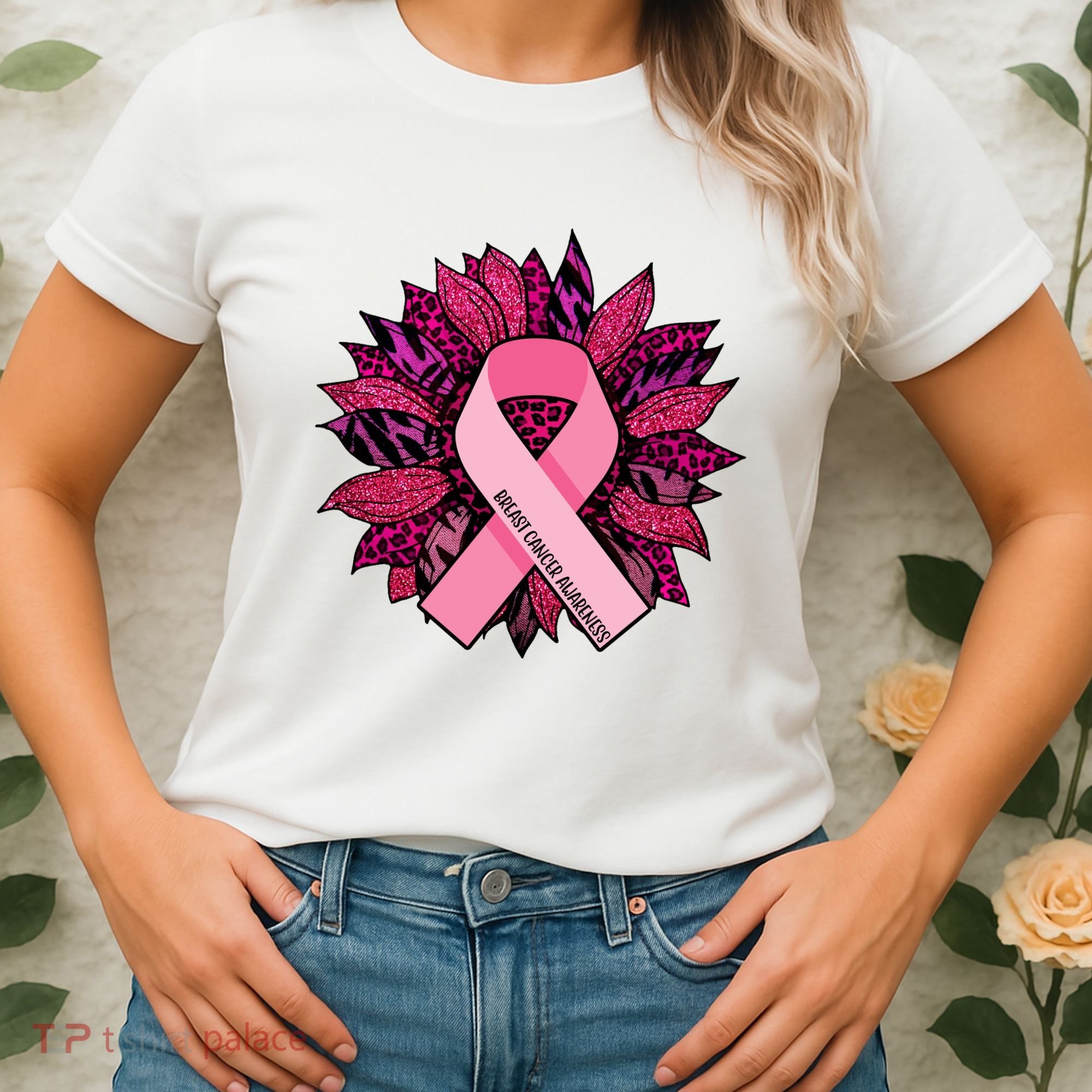 Breast Cancer Awareness Flower Ribbon Women's T-Shirt