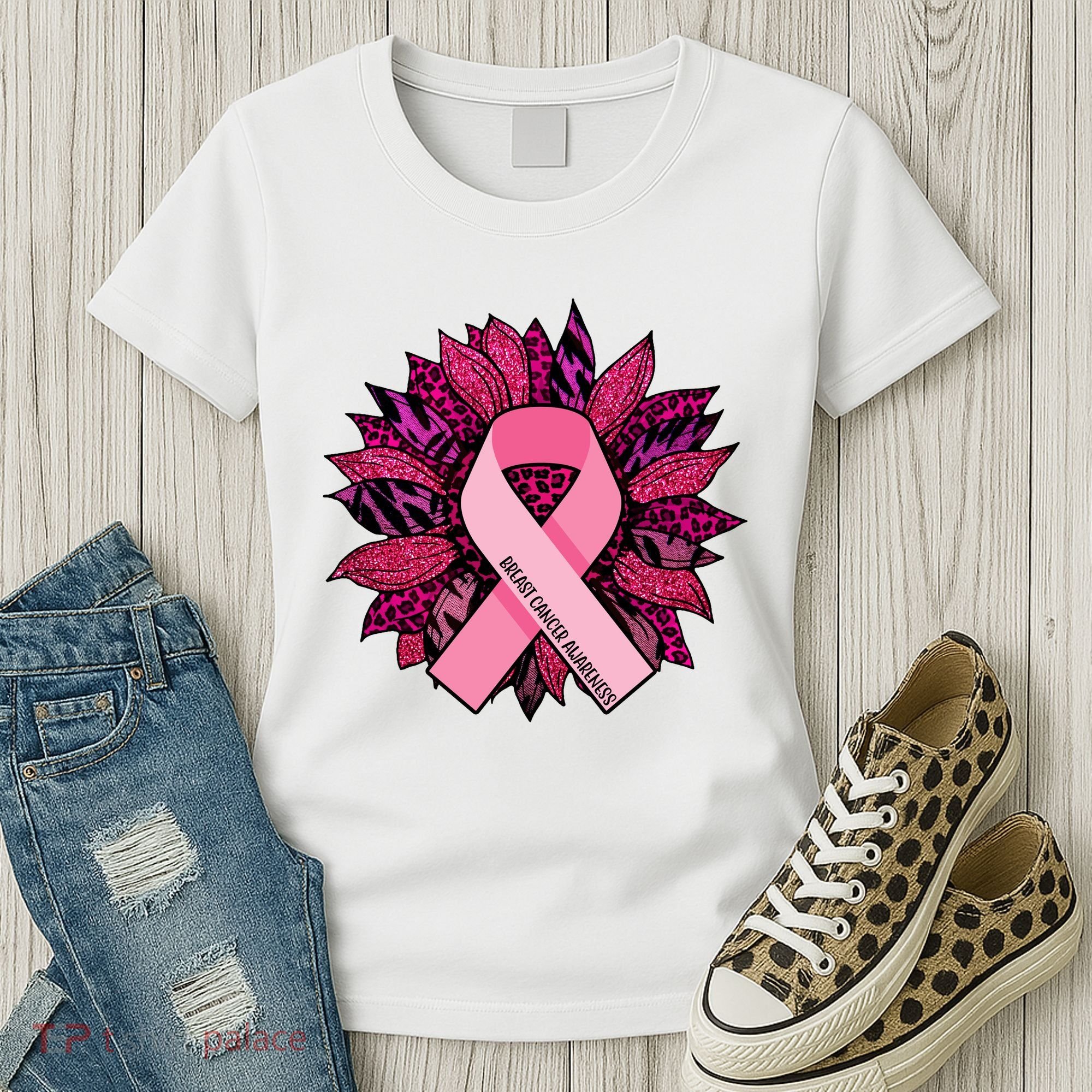 Breast Cancer Awareness Flower Ribbon Women's T-Shirt