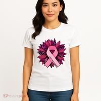 Breast Cancer Awareness Flower Ribbon Women's T-Shirt thumb 4
