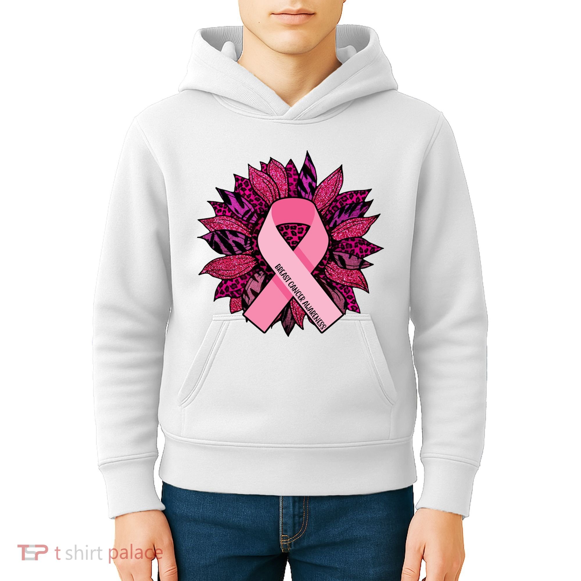 Breast Cancer Awareness Flower Ribbon Kids Hoodie