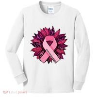 Breast Cancer Awareness Flower Ribbon Kids Long Sleeve Shirt thumb 0
