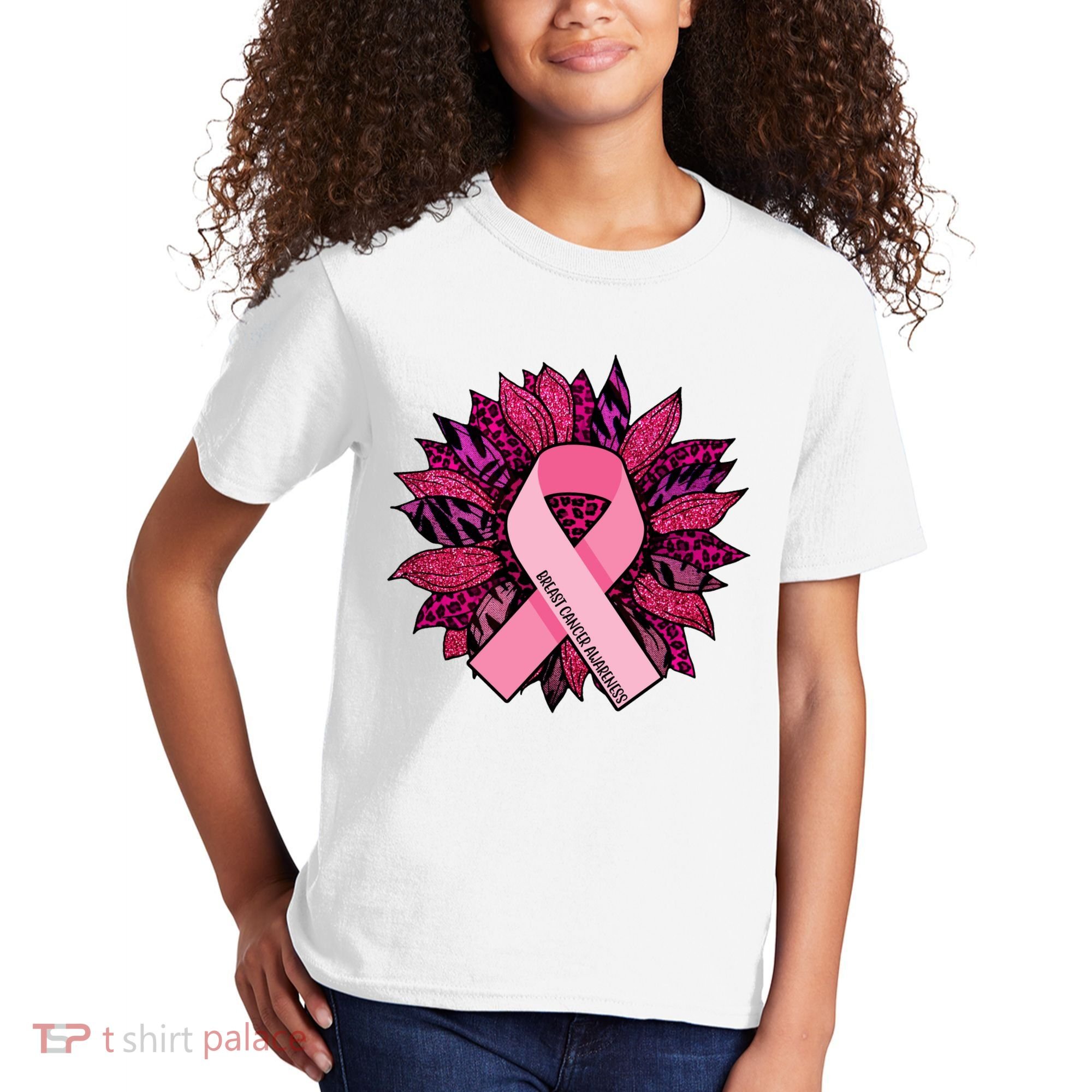 Breast Cancer Awareness Flower Ribbon Kids T-Shirt