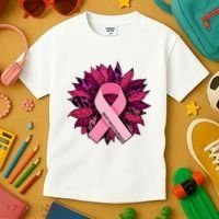Breast Cancer Awareness Flower Ribbon Kids T-Shirt thumb 3