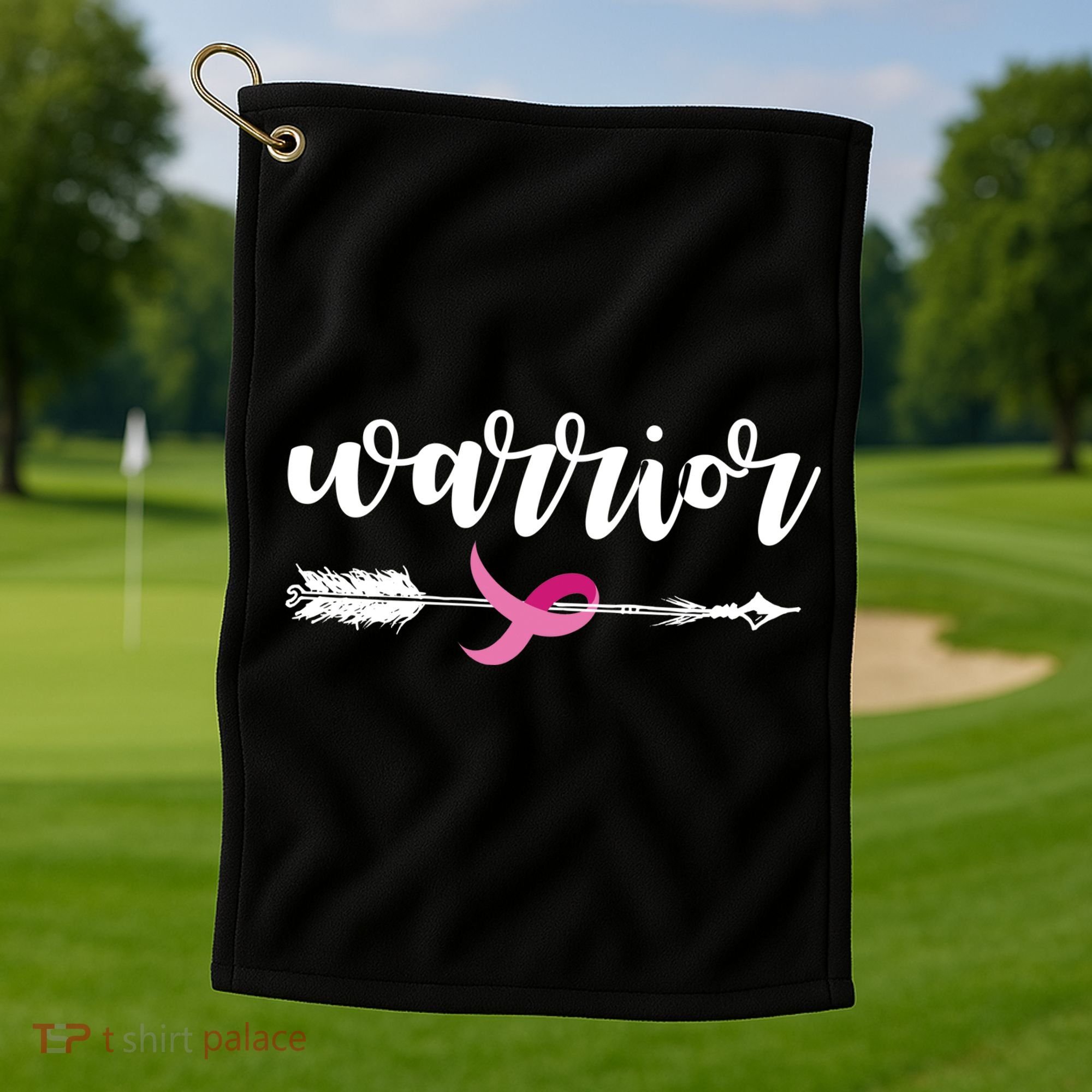 Breast Cancer Awareness Warrior Pink Ribbon Golf Towel