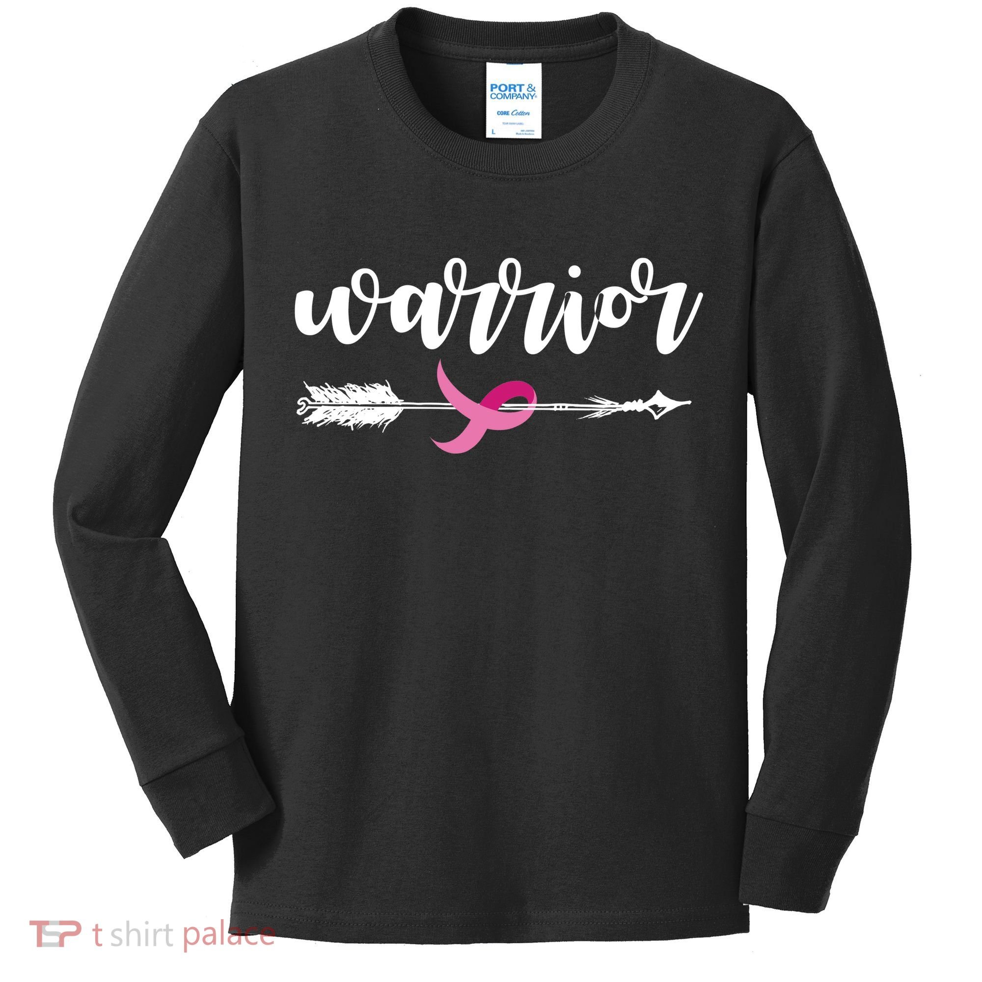 Breast Cancer Awareness Warrior Pink Ribbon Kids Long Sleeve Shirt