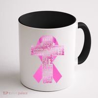 Breast Cancer Awareness Word Text Art Ribbon Cross Coffee Mug thumb 1